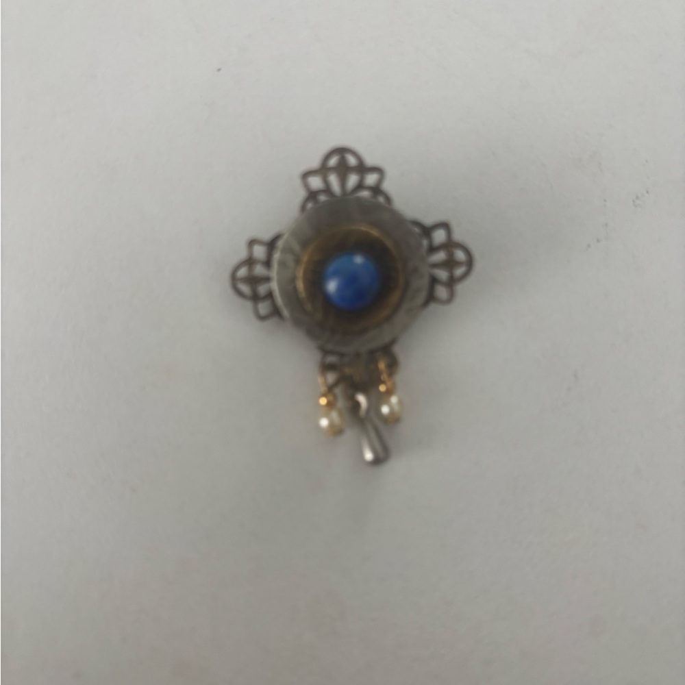 Vintage Silver gold and Blue Brooch